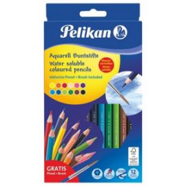 Pelikan Ξυλομπογιές Buntstifte Υδατοδιάλυτες Συσκευασία 12 Τεμαχίων& Πινέλο 700672