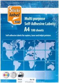 Ετικέτες Sticki 100φ Α4 Νο92 210x297mm (1 στο φύλλο)